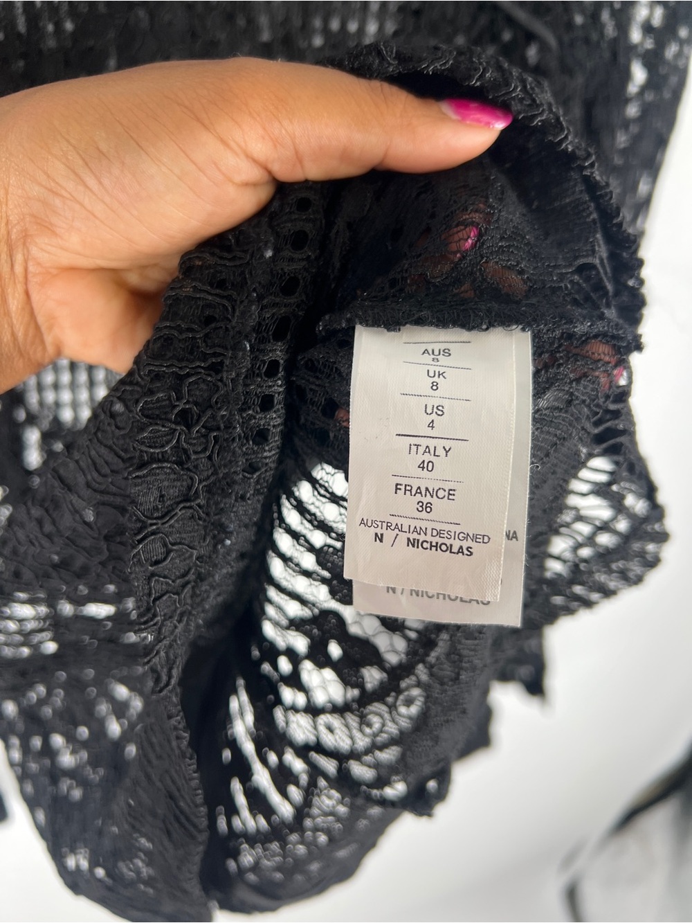 N/Nicholas Black Sheer Lace Long Bell Sleeve Blouse Top Size 4 - Picture 8 of 16